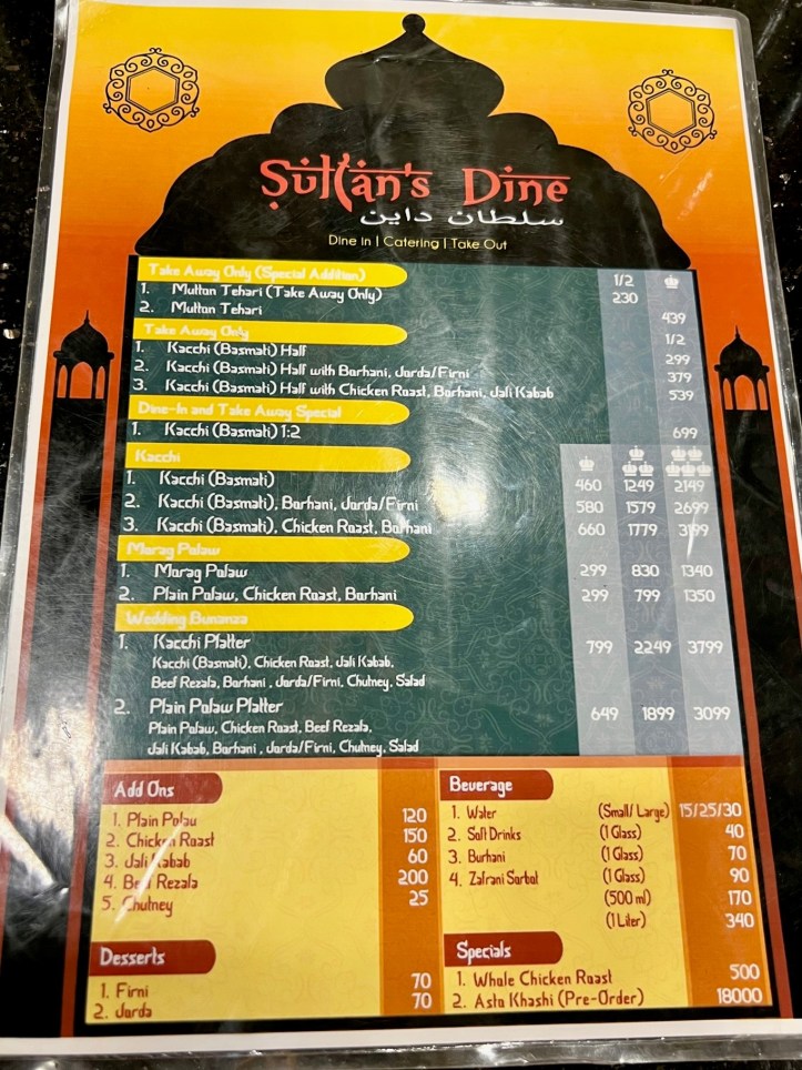 Menu at Sultan's Dine Restaurant