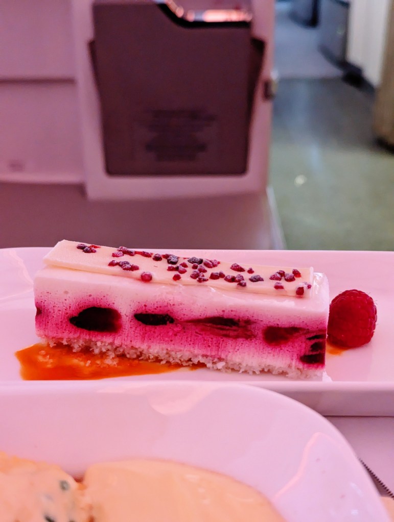 Emirates Airlines business class dessert served on brunch
