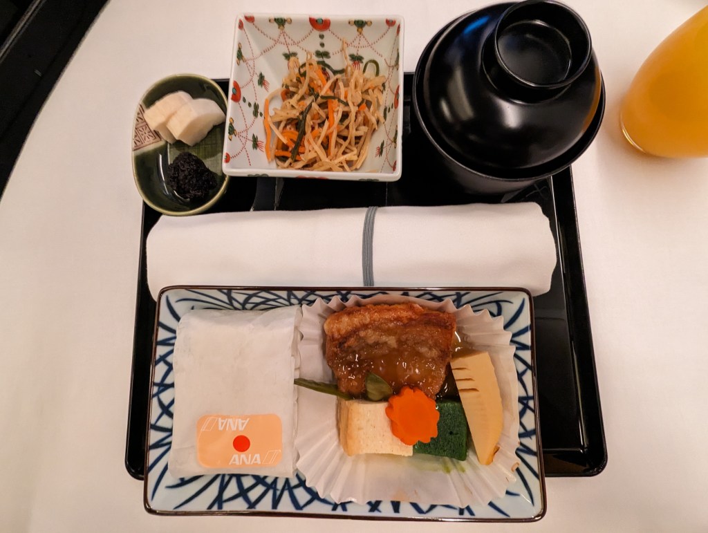 Japanese cuisine breakfast on ANA business class