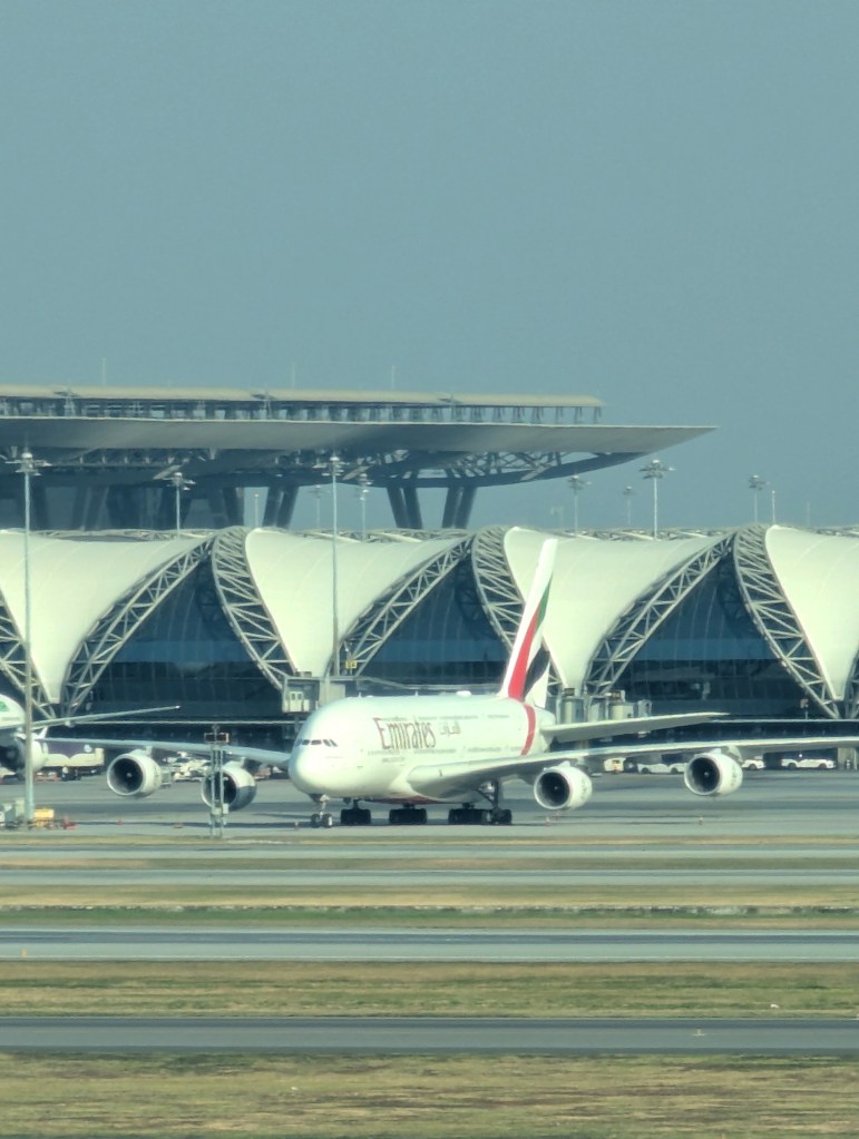 Emirates A380 at Suvarnabhumi Airport in Bangkok, Thailand.