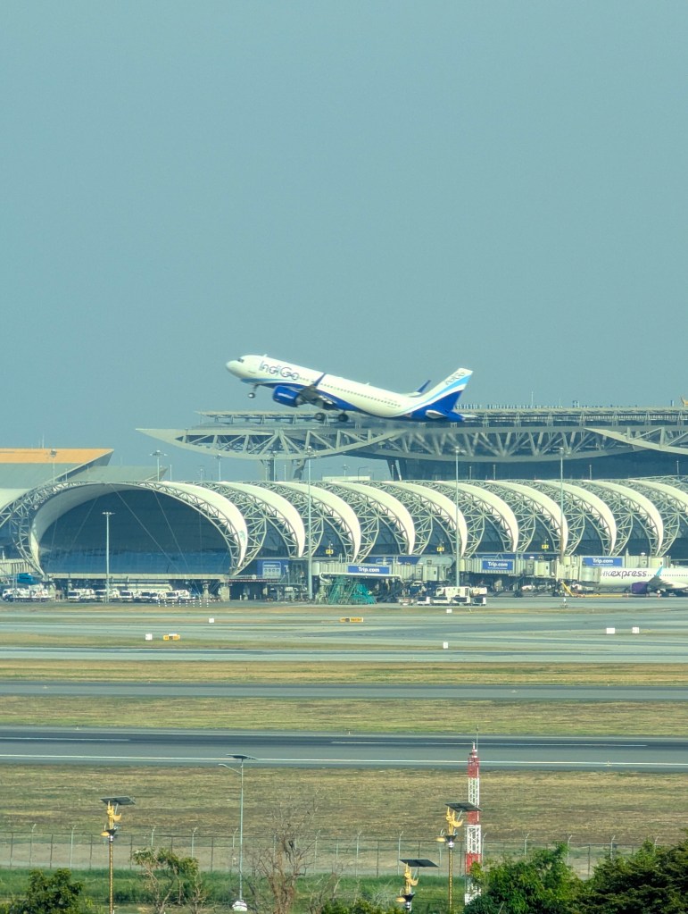 IndiGo Airlines taking off at Suvarnabhumi Airport in Bangkok, Thailand.