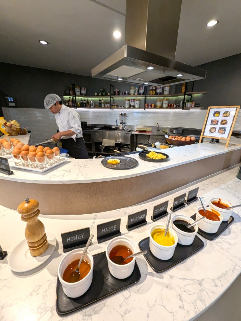Egg station at Siam Mandarina Hotel in Bangkok during breakfast.