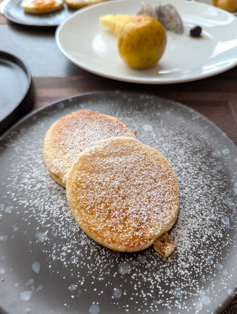 Breakfast pancakes at Siam Mandarina Hotel in Bangkok, Thailand.