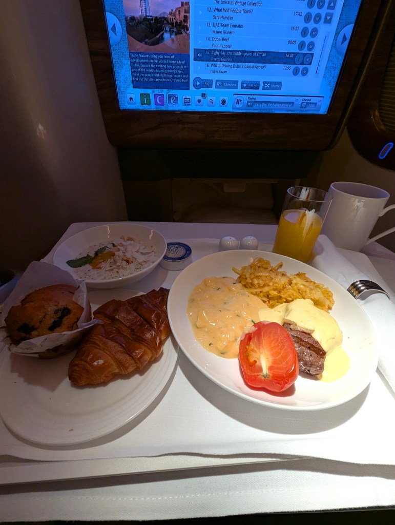 Brunch on business class of Emirates Airlines