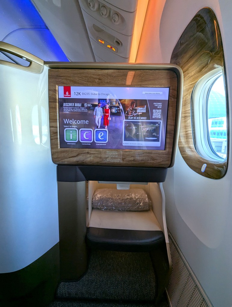 ICE entertainment system in business class of Emirates Airlines