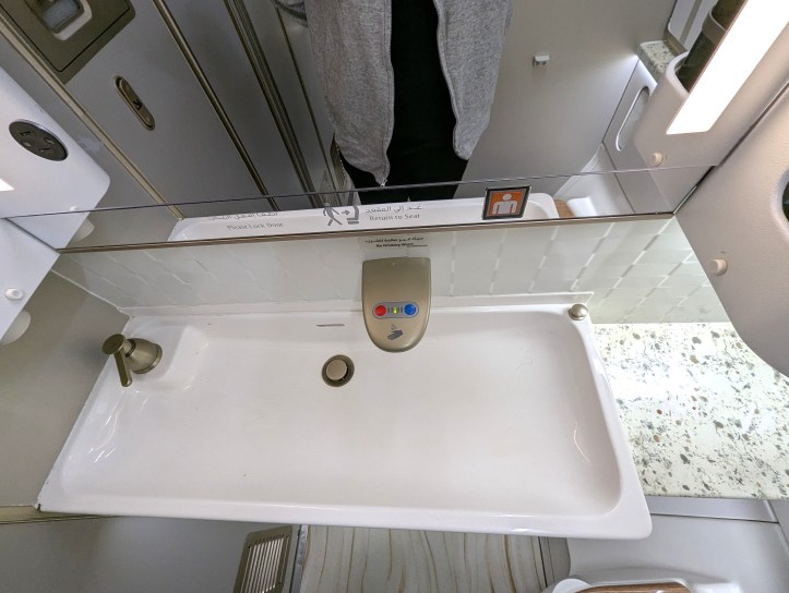 Sink in business class bathroom/lavatory of Emirates Airlines