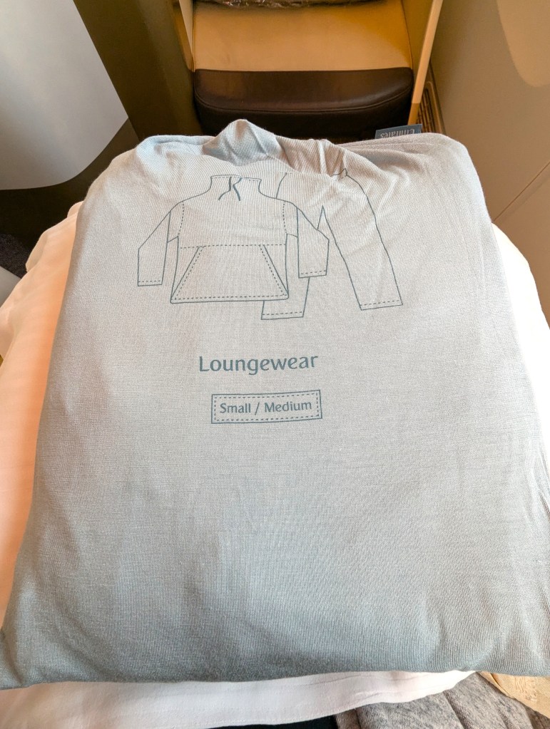 Loungewear in business class of Emirates Airlines