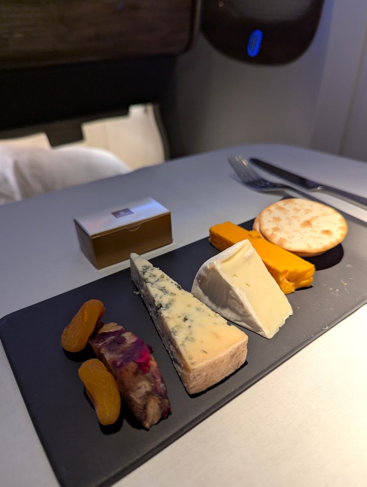 Cheese board served in business class of Emirates Airlines