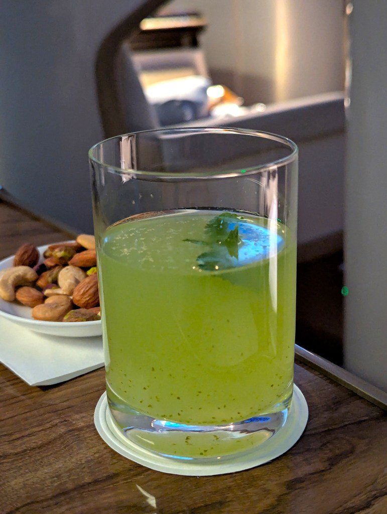 Mint lemonade served in business class of Emirates Airlines