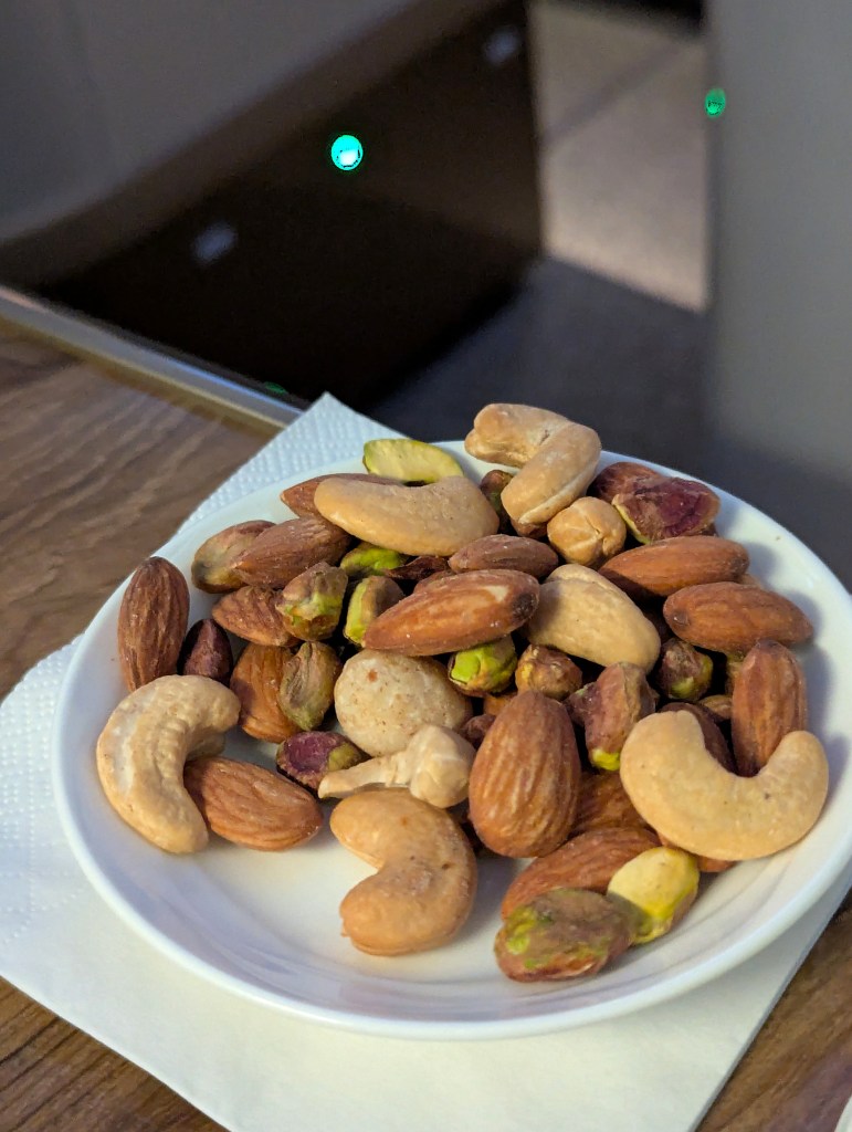 Mixed nuts served in business class of Emirates Airlines