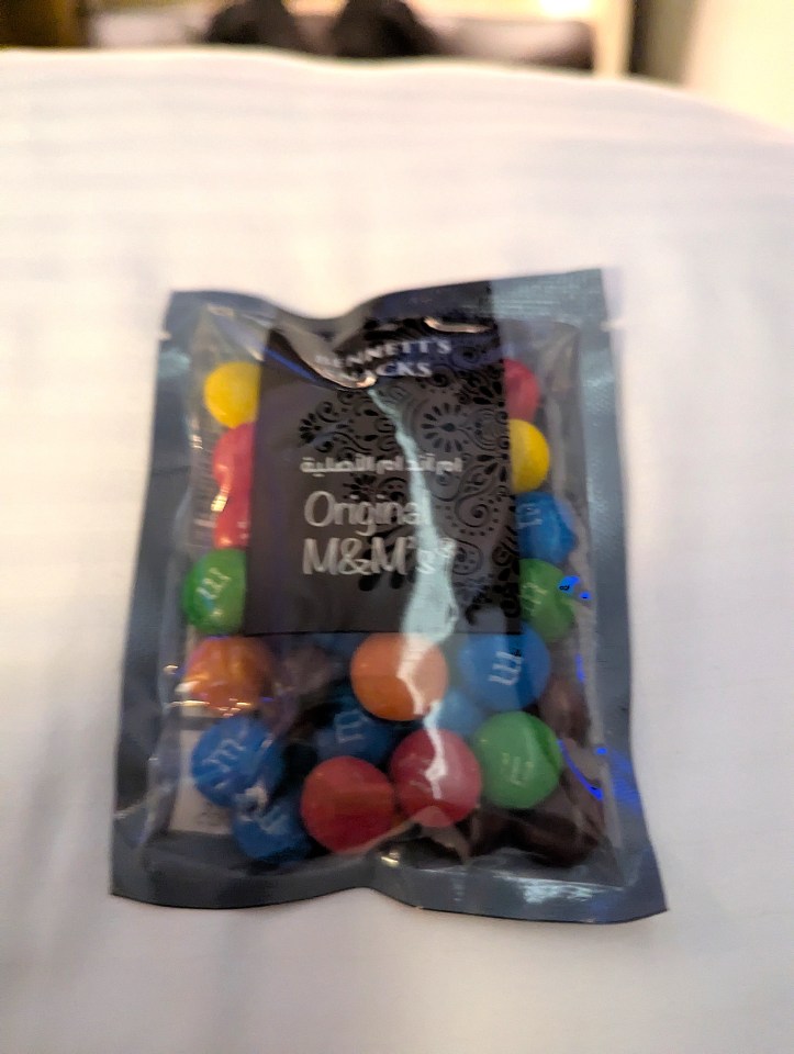 Emirates Airlines business class snacks M&Ms