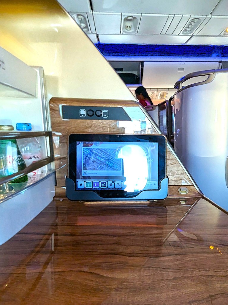 Tablet in business class seat of Emirates Airlines