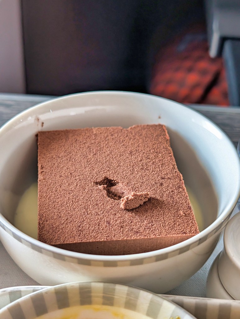 Singapore Airlines Business Class dessert of Chocolate Raspberry Cake Chocolate Raspberry Cake dessert on Business Class of Singapore Airlines