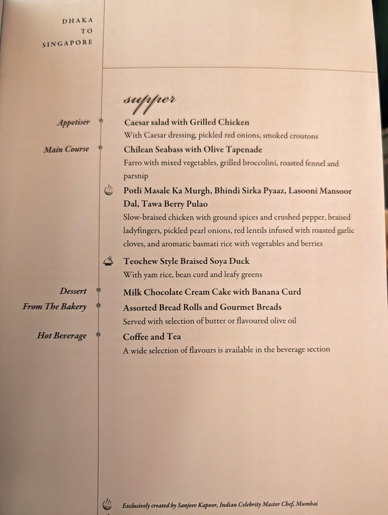 Business class menu of Singapore Airlines from Dhaka to Singapore Singapore Airlines business class menu from Dhaka to Singapore