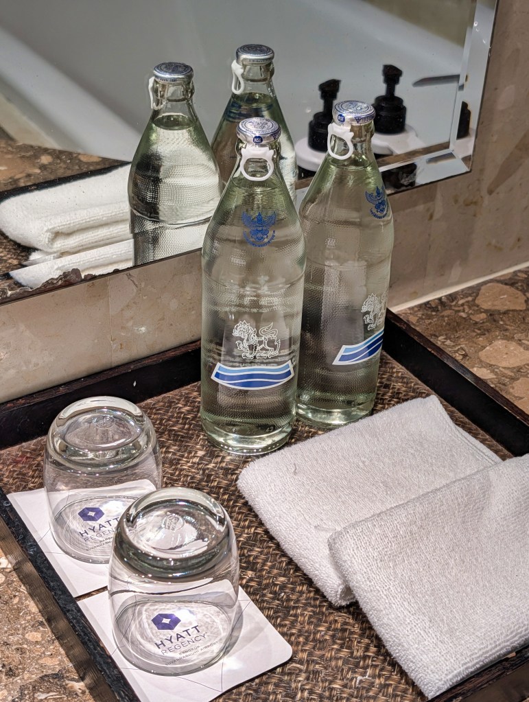 Complimentary water provided by Hyatt Regency Hotel Suvarnabhumi Airport Bangkok