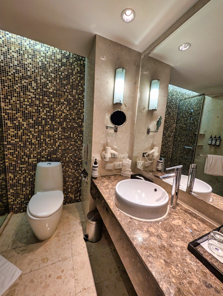 View of sink counter in bathroom of Hyatt Regency Hotel Suvarnabhumi Airport Bangkok