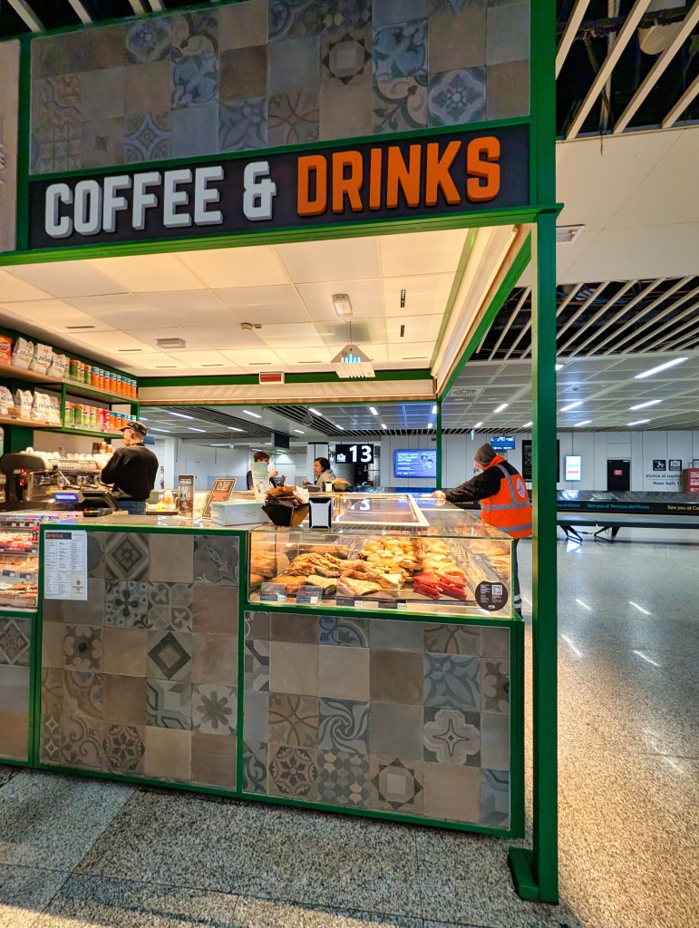 Coffee shop in baggage claims area of Leonardo da Vinci International Airport in Rome Italy