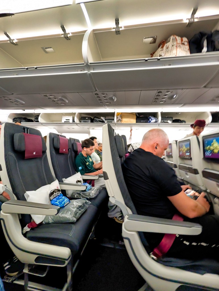 Seats in economy class of Qatar Airways on the Airbus A380