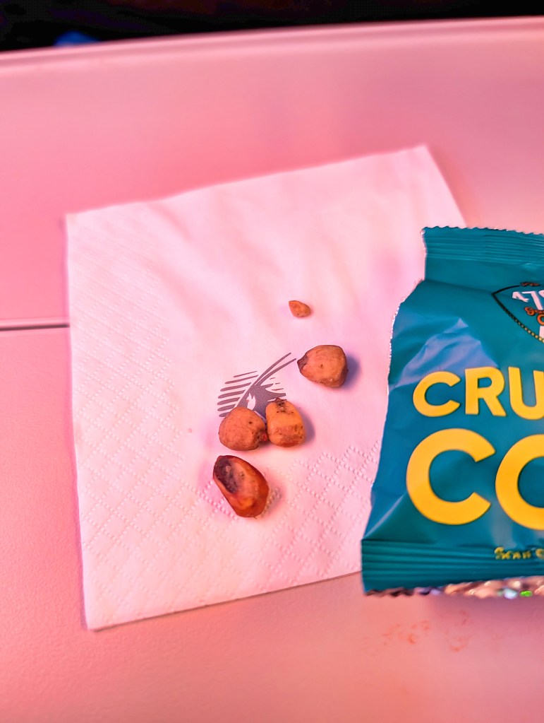 Spice coated Crunchy Corn served on Qatar Airways economy class