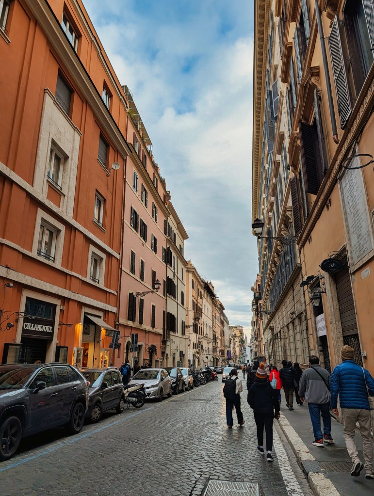 View along Via Sistina street in Rome, Italy.