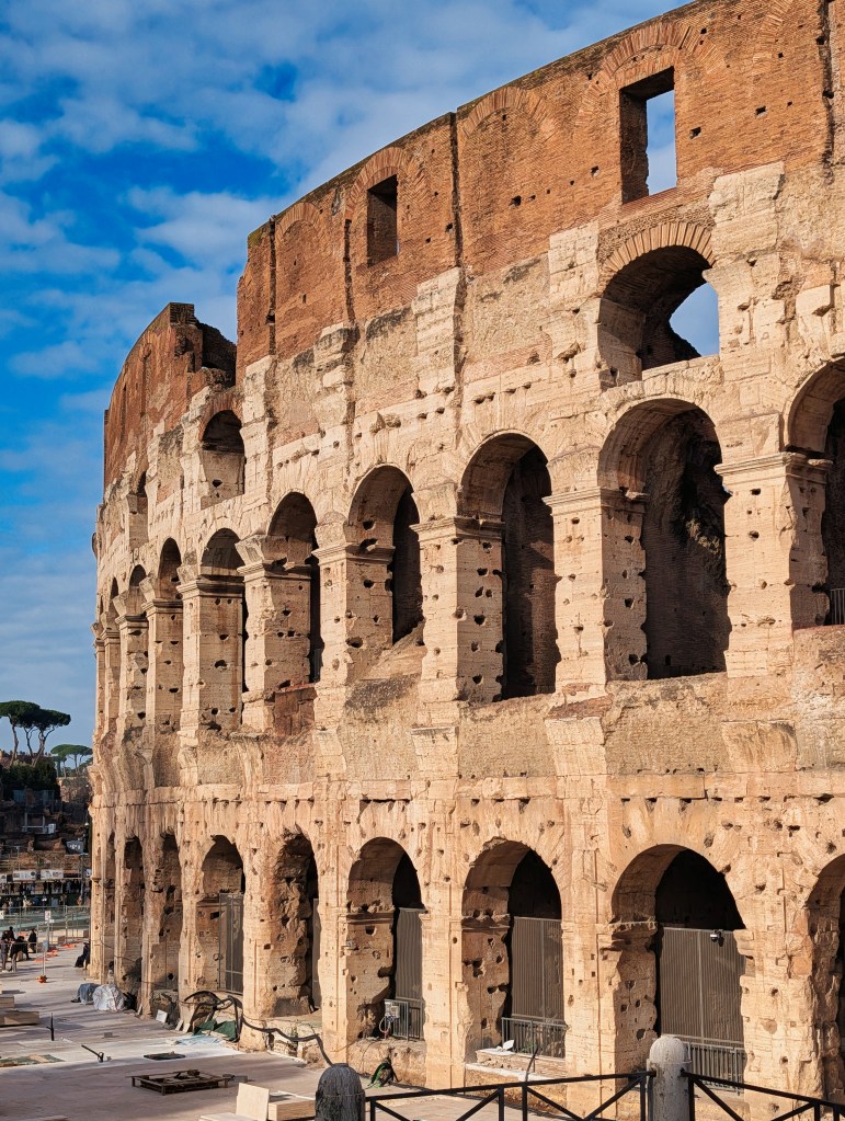 Closeup view of the Colosseum in Rome, Italy.