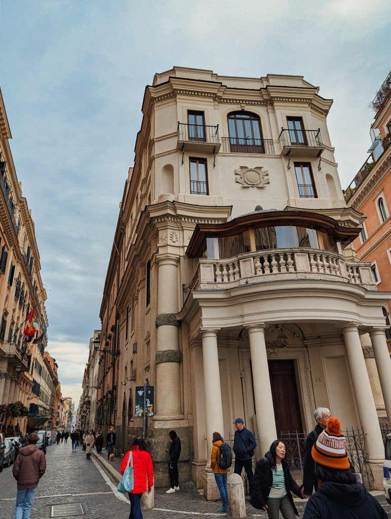 View of Via Sistina street next to Palazzetto Zucccari in Rome, Italy.