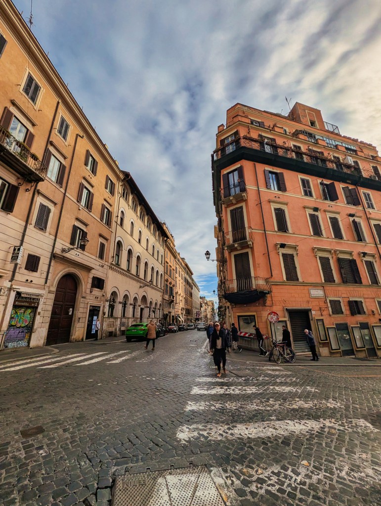 Crosswalk and intersection in Rome, Italy.