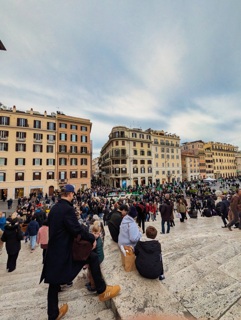 View from Spanish Steps to Piazza di Spagna in Rome, Italy.