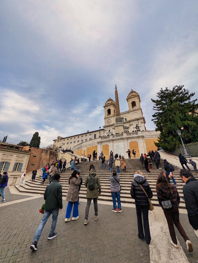 Trinita dei Monti church located at the top of the Spanish Steps in Rome, Italy.